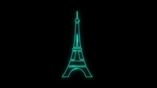 Glowing neon line Eiffel tower icon isolated on black background. France Paris landmark symbol. 4K Video motion graphic animation.