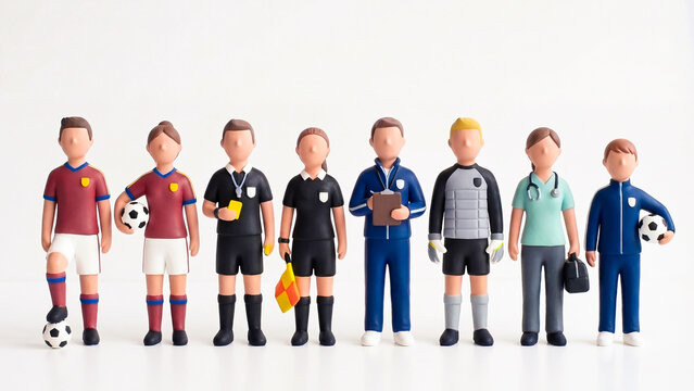 Eine Gruppe von Personen im Fussball - zeigt Spieler, Schiedsrichter, Trainer und medizinisches Personal 