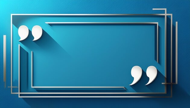 blue corporate quote box frame design with quotation marks and geometric shadows