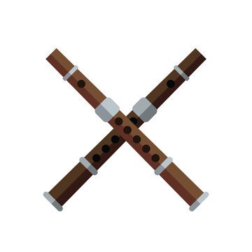 Two crossed wooden flutes vector illustration