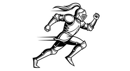 Obraz premium Running medieval knight in full plate armor illustration.