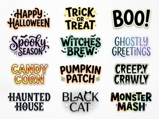 Fototapeta premium Retro neon Halloween text and quote stickers