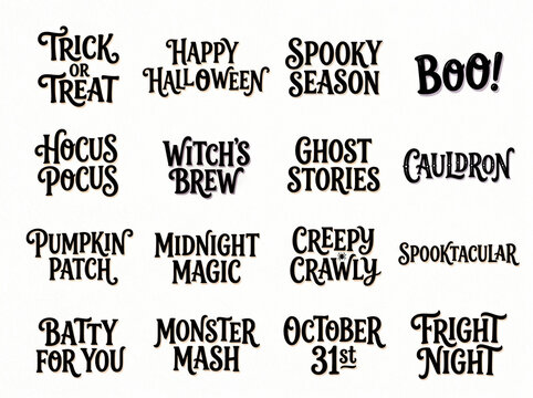Clean black Halloween typographic phrase collection