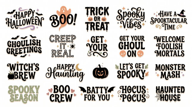 Decorative cute Halloween typography phrases and words