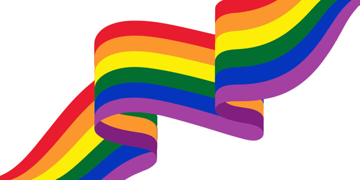 Rainbow pride flag waving with copy space on white background for LGBTQ+ celebration