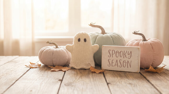 Spooky season sign with pastel pumpkins