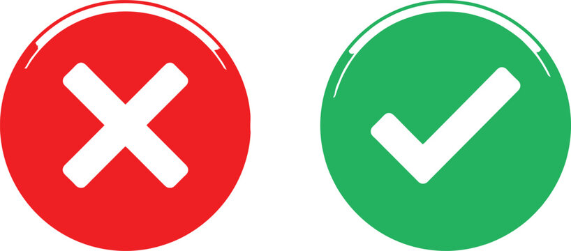 Red cross and green check mark icons for correct and incorrect choice or survey