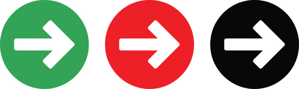Set of round arrow icons in green red and black colors for website buttons and navigation design