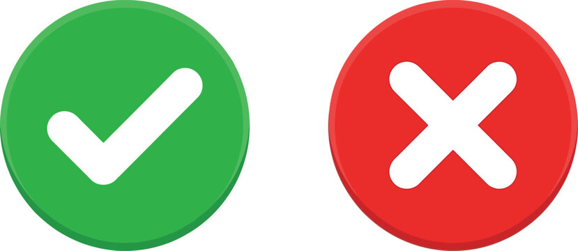 Green check mark and red cross mark symbols for survey and choice icons