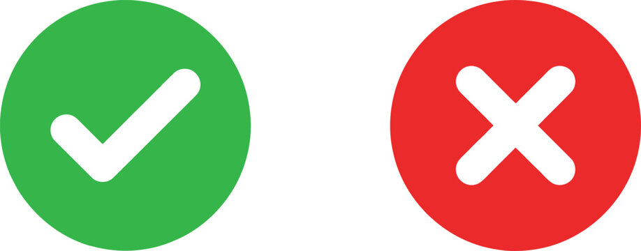 Green check mark and red cross mark symbols in circles for accept or reject choice