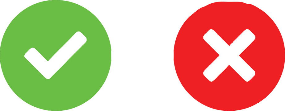 Green check mark and red cross sign icons for selection and validation choices