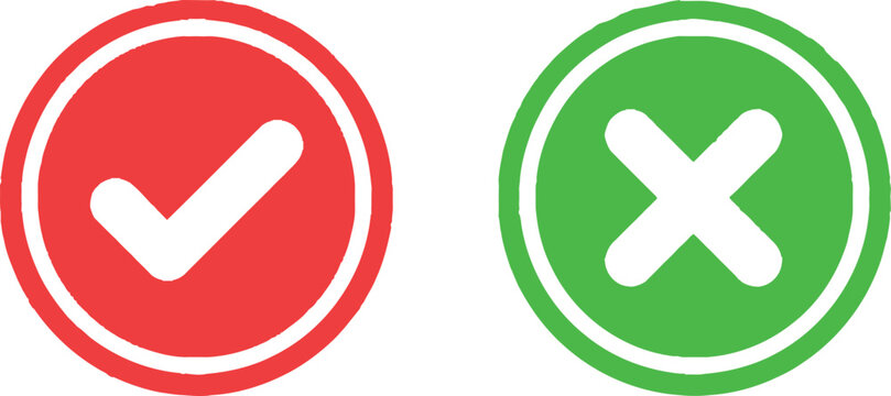 Red check mark and green cross symbol icons for correct and incorrect choice selection