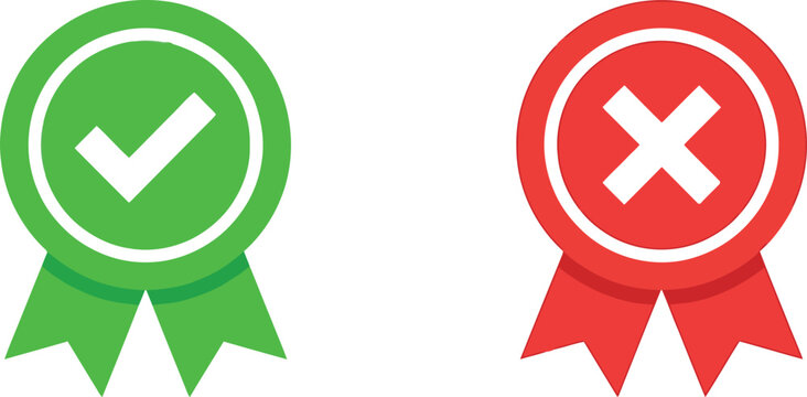Green check mark and red cross mark badge icons for correct and incorrect choice selection