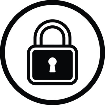 Black and white padlock icon inside a circle representing security and protection