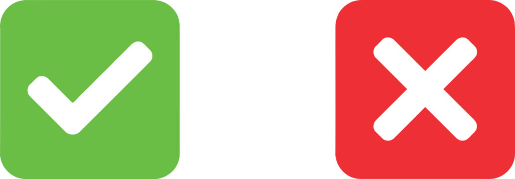 Green check mark and red cross mark symbols for survey or choice icons