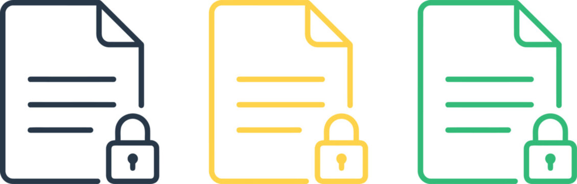 Three document icons with padlocks in green yellow gray