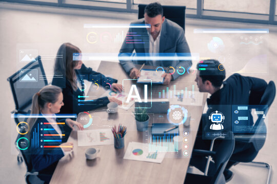 AI business intelligence interface featuring real-time AI data visualization, predictive AI model graphs, and automated report tools driven by AI artificial intelligence for business solution. Corpus