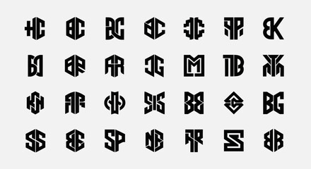 Fototapeta premium Modern Monogram Logo Collection, Minimalist Hexagonal Letter Designs, Branding Concepts