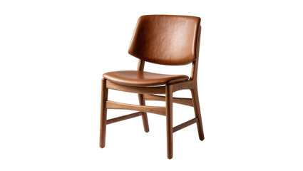 Fototapeta premium Isolated elegant modern dining chair with brown leather seat and natural wood frame