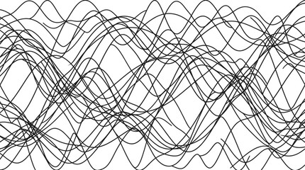 Obraz premium Abstract black flowing wavy line pattern on white.