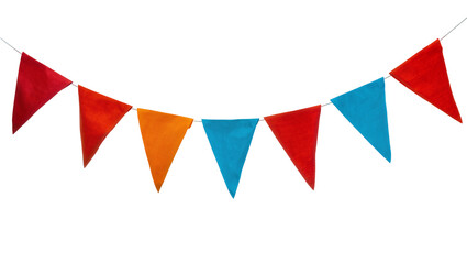 Obraz premium Isolated vibrant party bunting flags on a string, festive decoration for celebration.