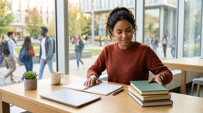 &Eacute;tudiante &agrave; une Table dans un Espace de Travail