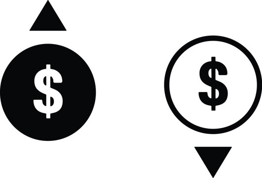 Icons representing dollar value increase and decrease
