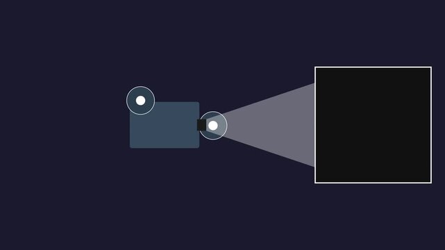 Minimalist 2 d animation of a projector casting light on a screen, motion background, cinema motion minimalist
