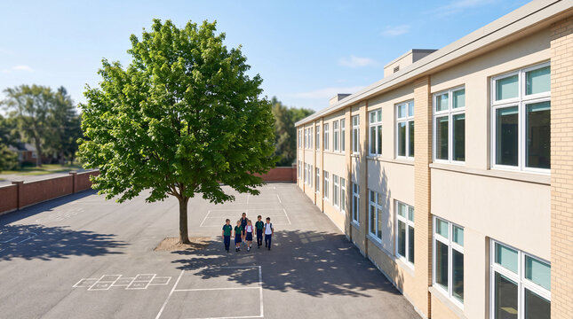 Cour de R&eacute;cr&eacute;ation devant un &Eacute;tablissement Scolaire