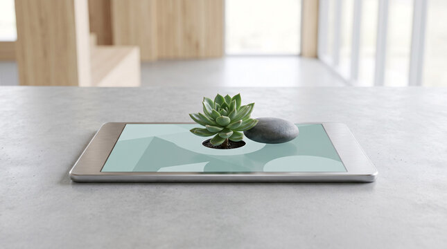 Plante Grasse sur une Table Basse dans un Int&eacute;rieur Minimaliste