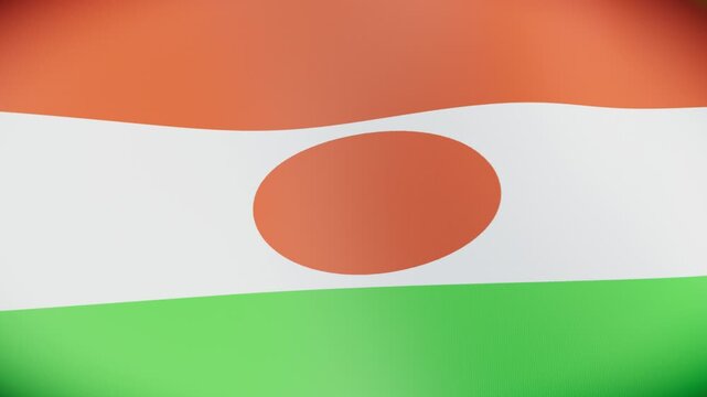 Dynamic Waving Niger National Flag 3D Animation, seamlessly looping on bright green screen background for corporate video compositing.