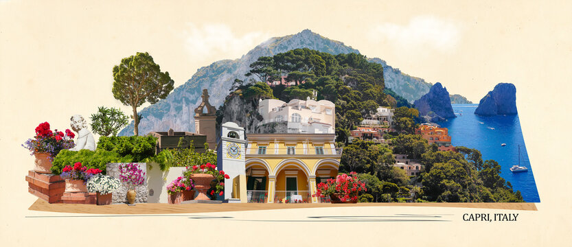 Capri, Italy - Beautiful view on the Island, collage