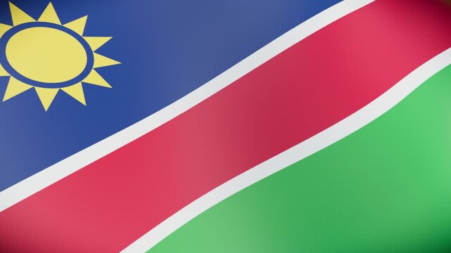 Waving 3D Namibia Africa corporate flag motion graphics, bright green screen compositing ready seamless loop video background.