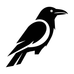 Obraz premium Stylized raven silhouette in a minimalist profile view with sharp geometric lines on a clean white background, modern graphic design concept