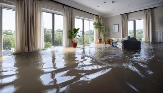 flooded interior highlighting extensive water damage and need for restoration services