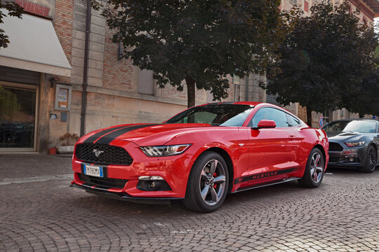 Supercar Ford Mustang V6 S550 Fastback (2017) at the rally Giro dei Colli in Predappio, FC, Italy on September 17, 2023