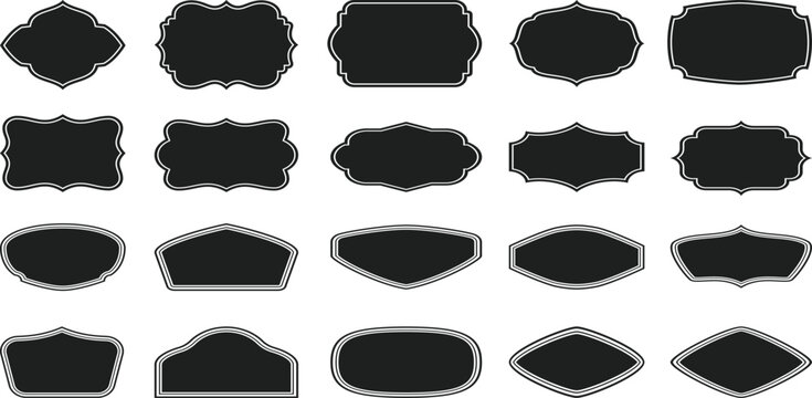 Collection of black blank frames and labels with white border