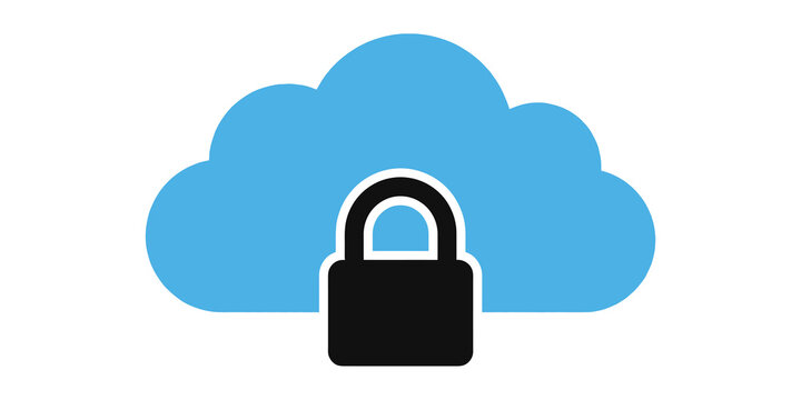 Cloud security icon, cloud computing protection symbol, secure data storage vector illustration isolated on transparent background