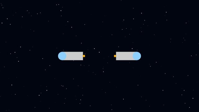 Minimalist space docking animation: two futuristic capsules connecting in deep space sci-fi