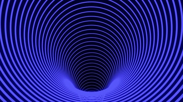 Infinite glowing blue circle tunnel seamless loop animation with camera moving downward into vortex on black background. 4K animated for background, VJ loop, portal, and motion graphics.