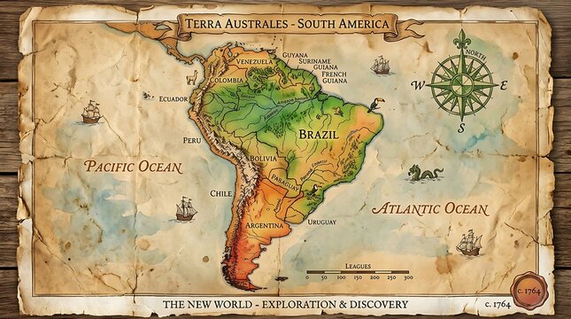 Vintage style map of south america terra australes c 1764