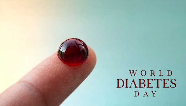 Blood glucose test World Diabetes Day awareness red drop finger prick