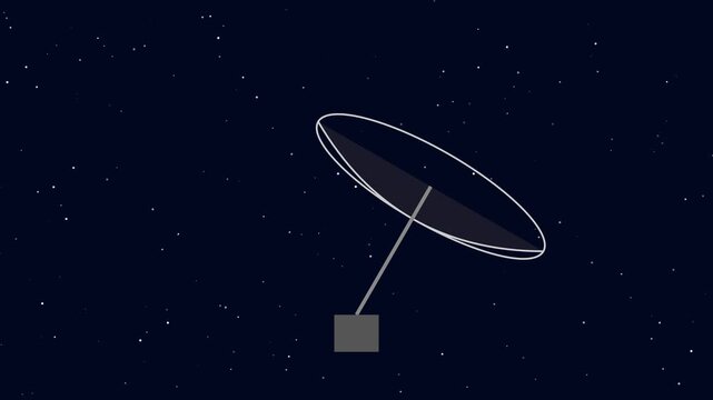 Rotating satellite dish antenna in deep space, futuristic communication concept technology