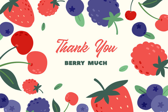 Thank You Berry Much Greeting Card with Cute Berry Fruits