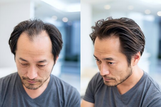 AGA薄毛治療で自信を得て髪が改善した日本人男性の比較