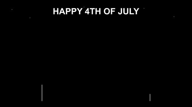 Happy 4th of July celebration featuring stylized red firework animation motion graphics in black background