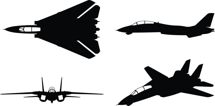 F-14 Tomcat Fighter Jet Aircraft Silhouette Vector Set