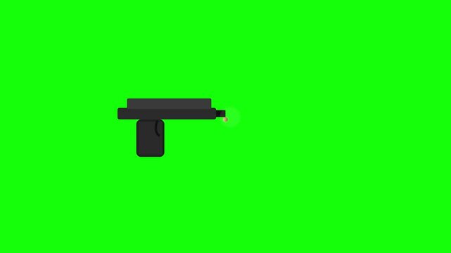 Black handgun firing a single bullet in a digital 2D animation motion video graphic clip