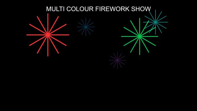 Minimalist abstract digital firework animation displaying vibrant glowing light particles in motion for festive video projects