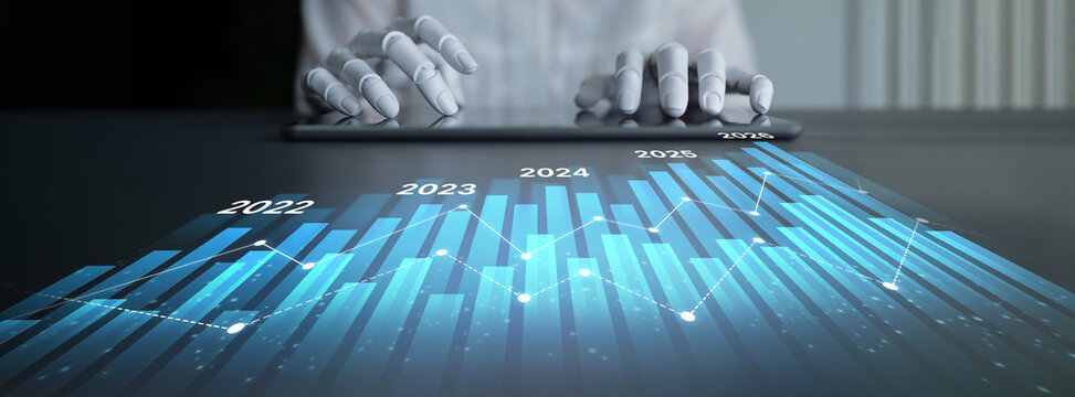 AI-generated image showing data-driven projection of business performance trends across five years using charts and analytics for strategic planning and decision making Latch